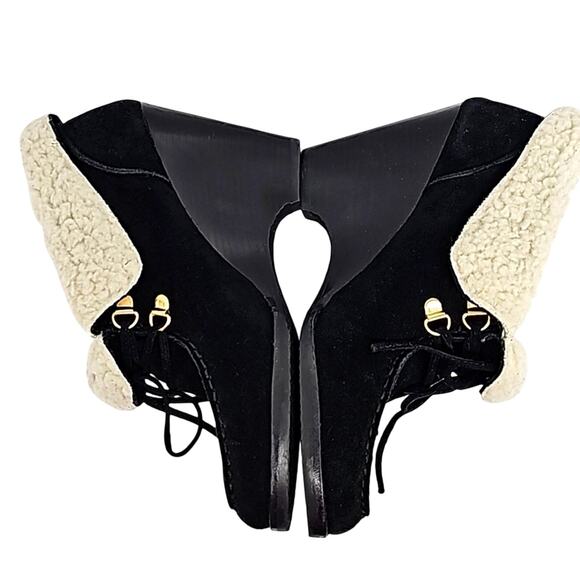 Michael Michael Kors Wmn Wendi Wedge Heel Lace Up Sherpa Black Suede Bootie Sz 7 - Picture 3 of 10